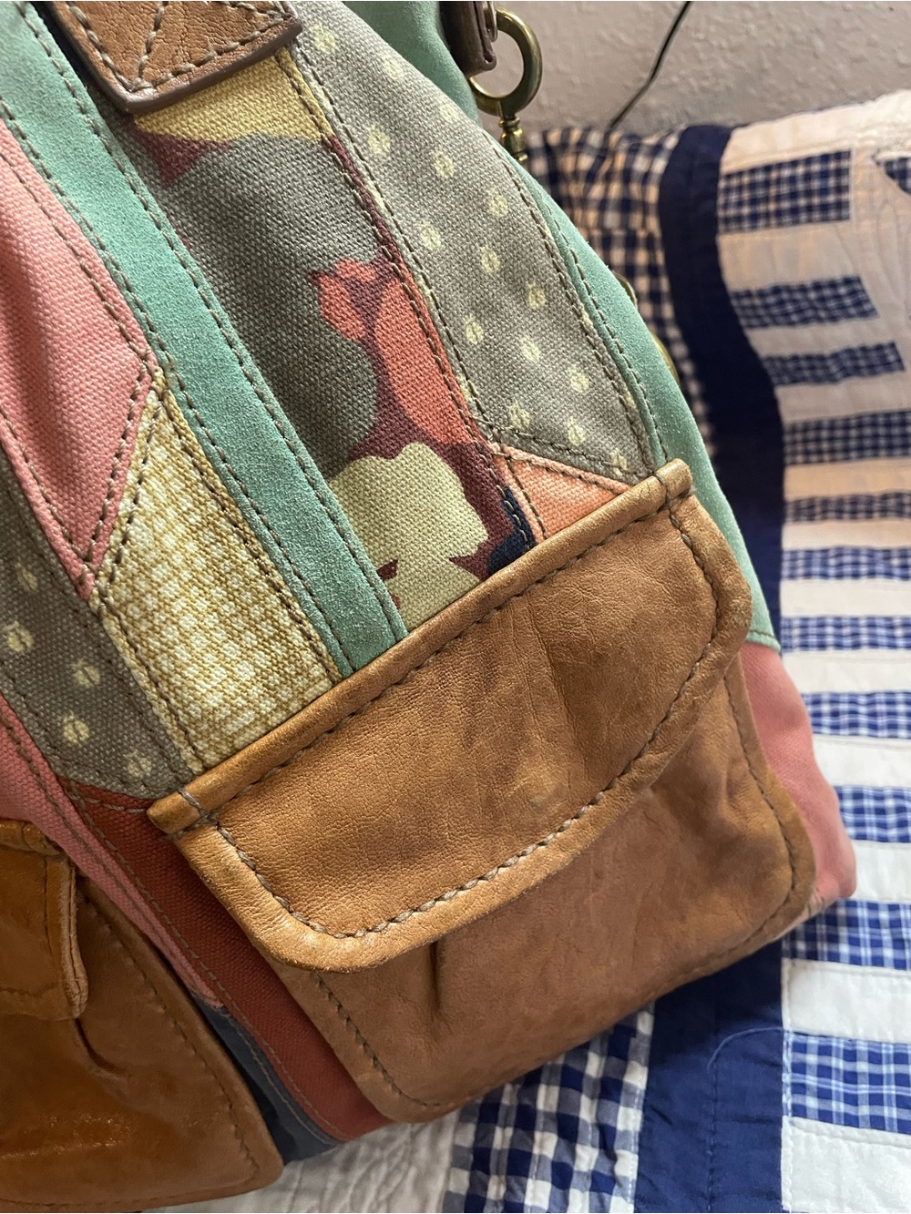 Fossil Patchwork Shoulder Bag in Navy, Coral, Teal & Tan - Picture 6 of 16